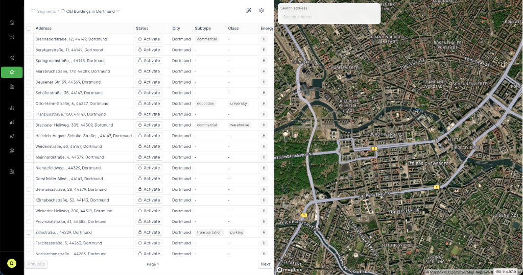 Birdy Gebäudelistenansicht